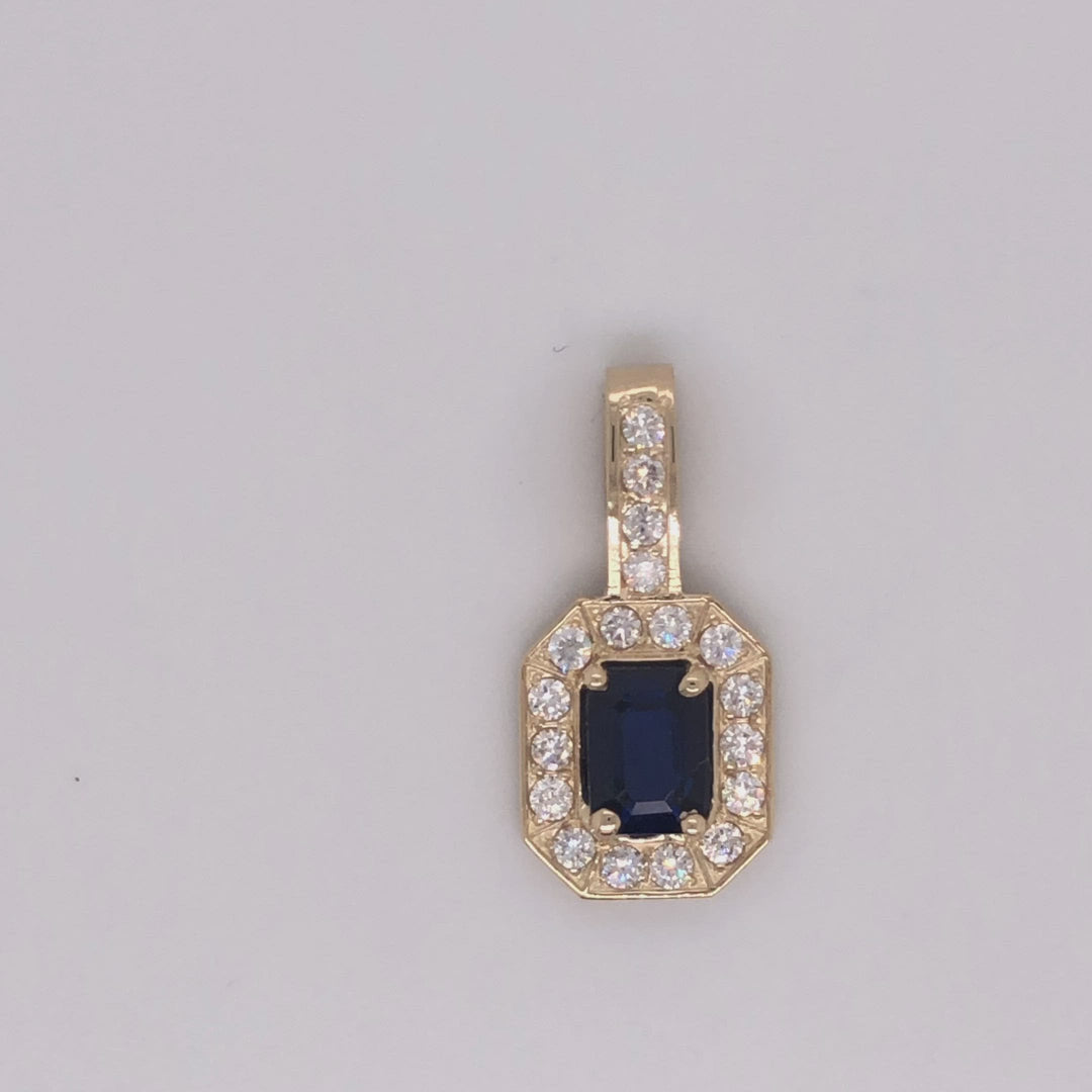 2.00 Ct. Tw. Emerald Cut Blue Sapphire with 0.50 Ct. Tw. Diamond Pendant