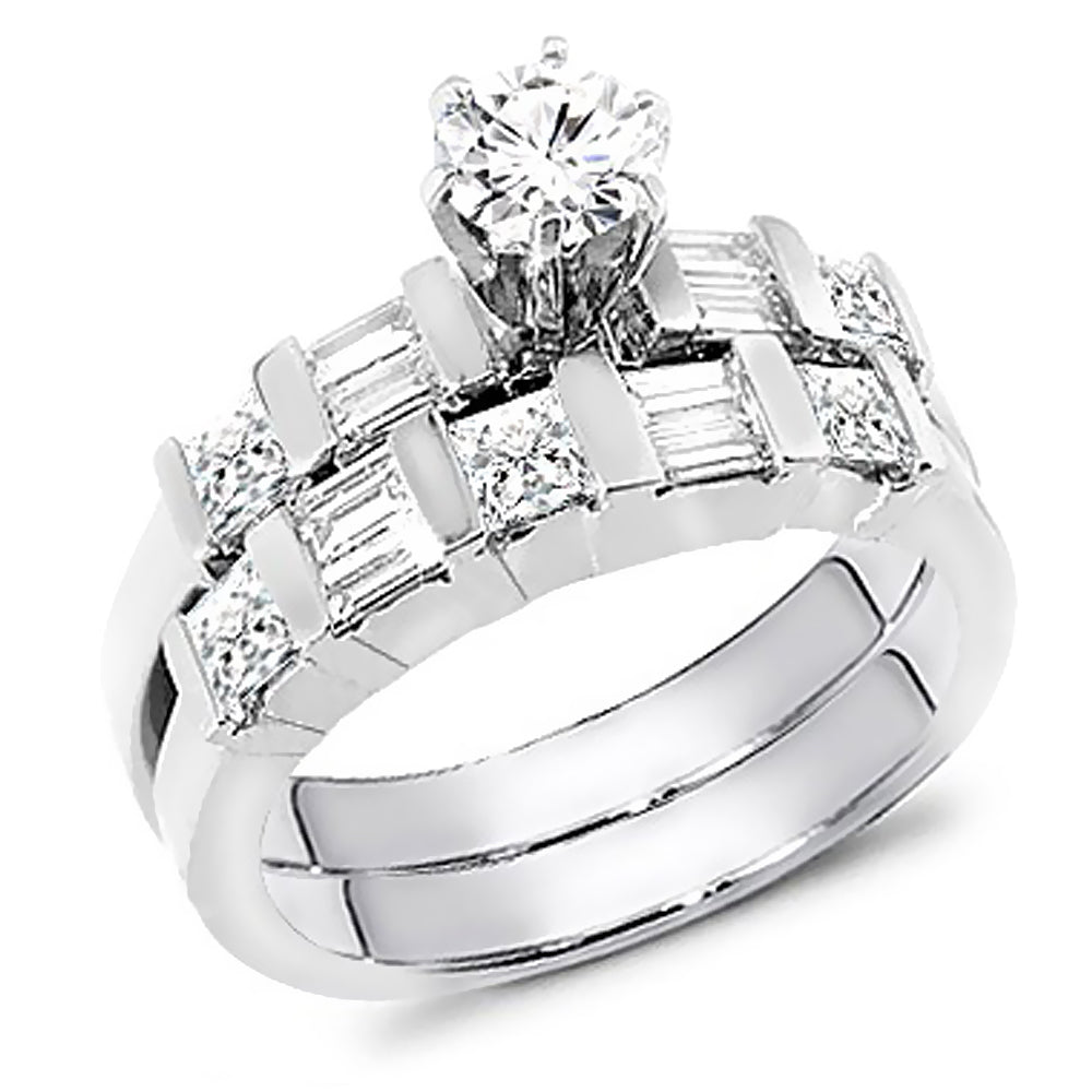 1.20 Ct. Tw. Mix Cut Diamond Engagement Wedding Ring Set