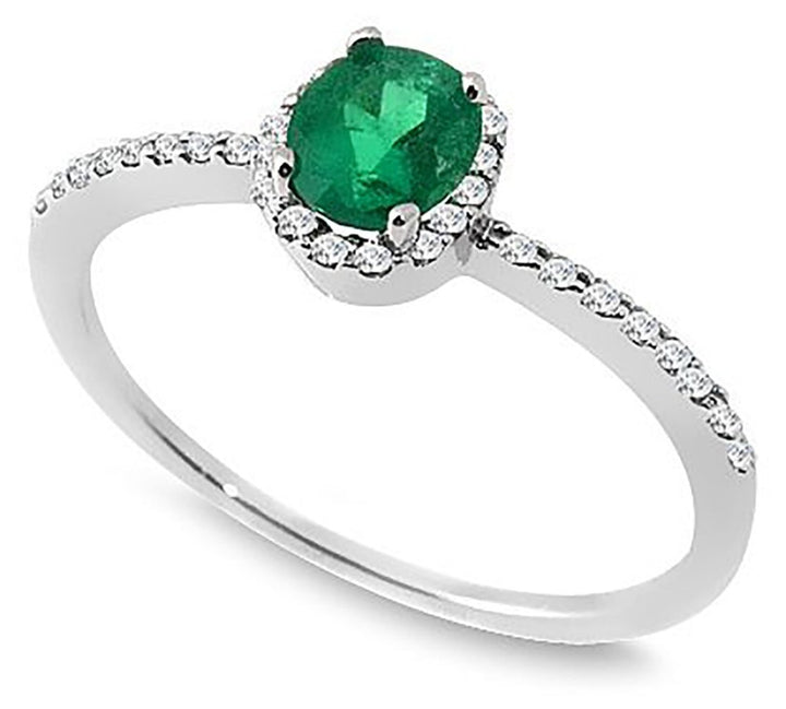 0.75 Ct. Tw. Round Cut Natural Green Emerald with 0.30 Ct. Tw. Diamond Ring