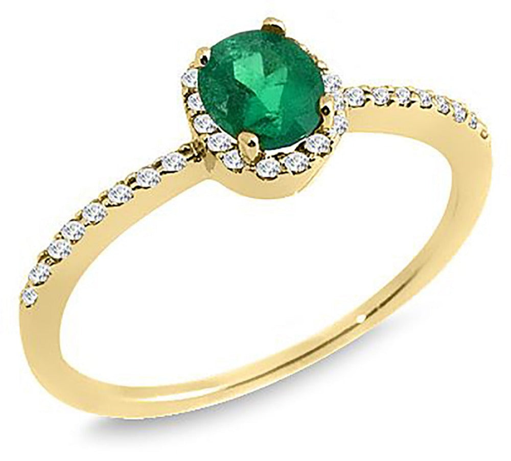 0.75 Ct. Tw. Round Cut Natural Green Emerald with 0.30 Ct. Tw. Diamond Ring