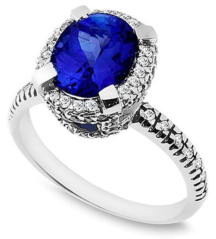 2.00 Ct. Tw. Round Rose Cut Natural Blue Sapphire with 0.50 Ct. Tw. Diamond Ring