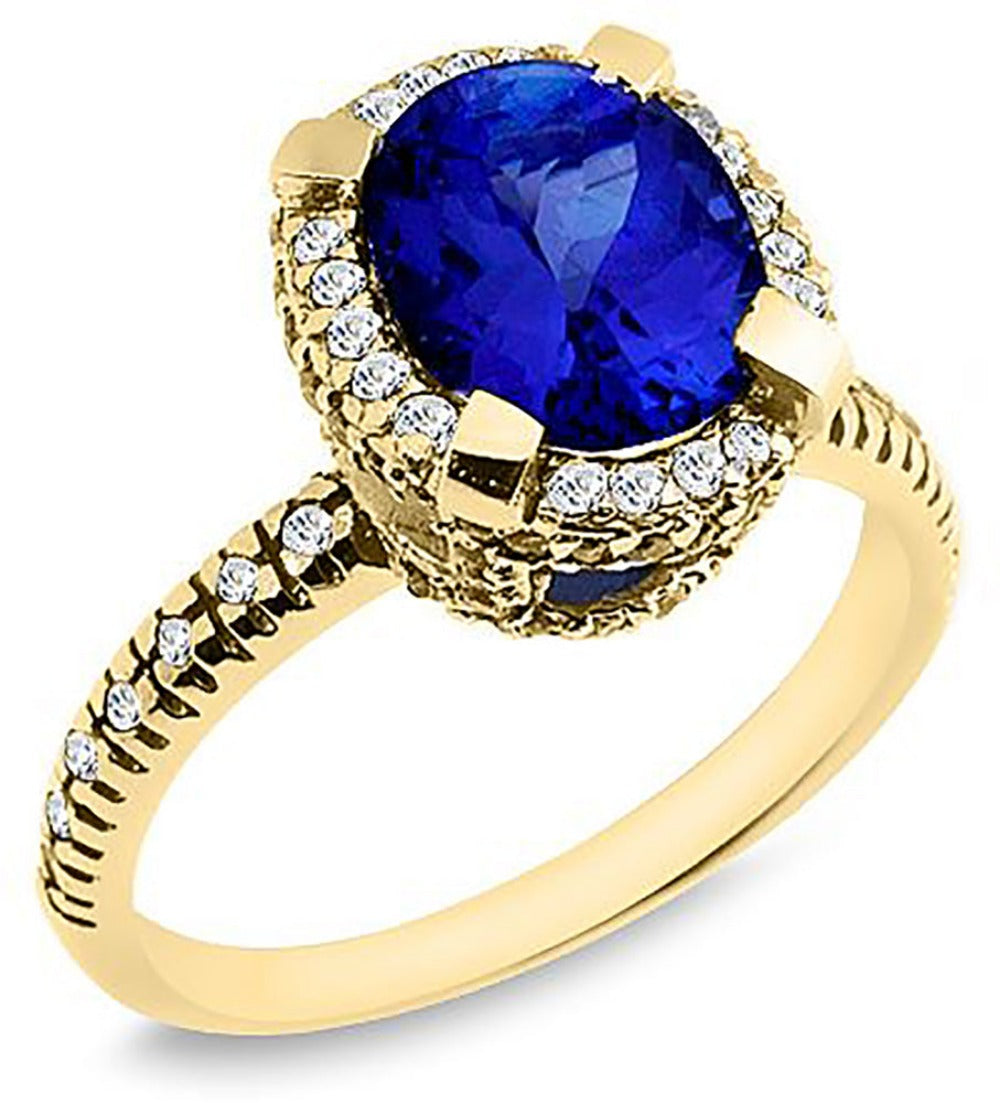 2.00 Ct. Tw. Round Rose Cut Natural Blue Sapphire with 0.50 Ct. Tw. Diamond Ring