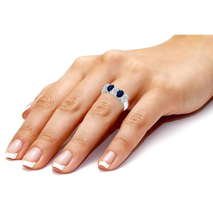 1.25 Carat Oval Cut Diamond & Natural Blue Sapphire Band