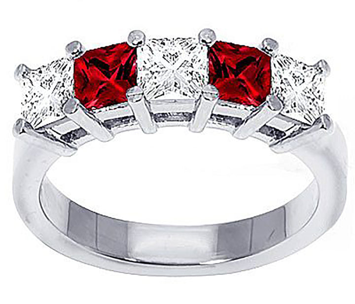 1.40 Carat Princess Cut Diamond & Natural Ruby Band