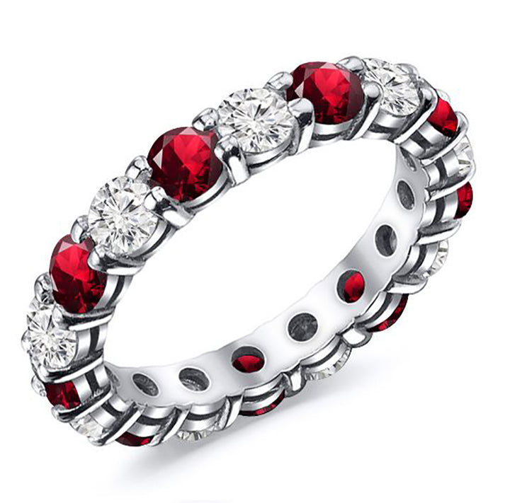 2.00 Carat Round Cut Diamond & Natural Ruby Eternity Band