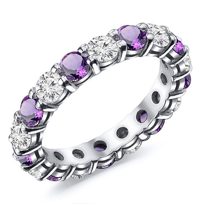 2.00 Carat Round Cut Diamond & Natural Amethyst Eternity Band