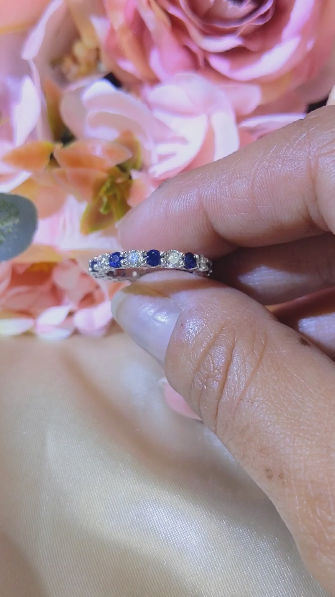 2.80 Ct. Tw. Brilliant Round Cut Diamond & Natural Blue Sapphire Eternity Band