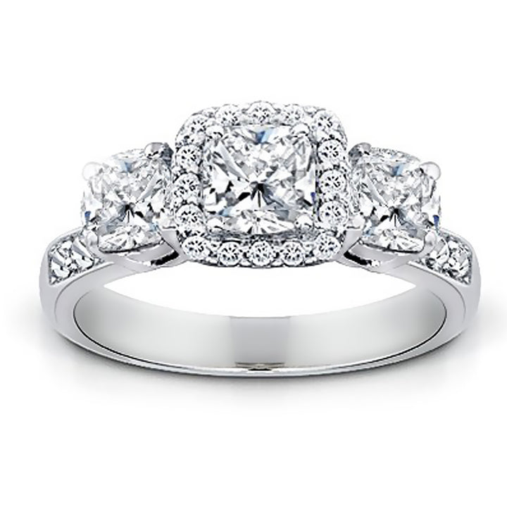 1.25 Carat Cushion Cut Three Stone Inspired Ladies Diamond Engagement Ring