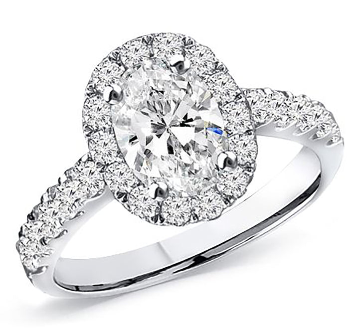 1.75 Carat Oval Cut Halo Design Diamond Engagement Ring