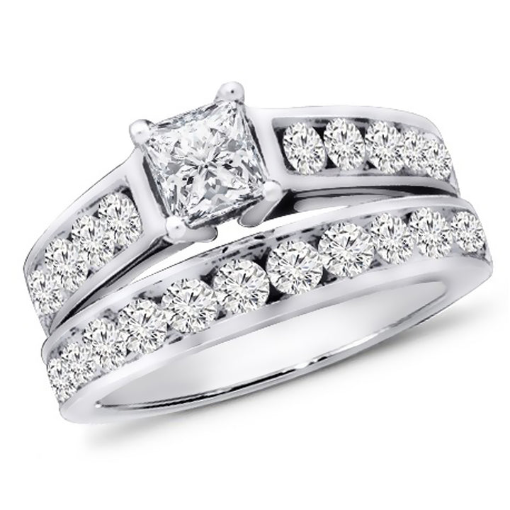 1.00 Carat Princess Cut Diamond Engagement Wedding Ring Set