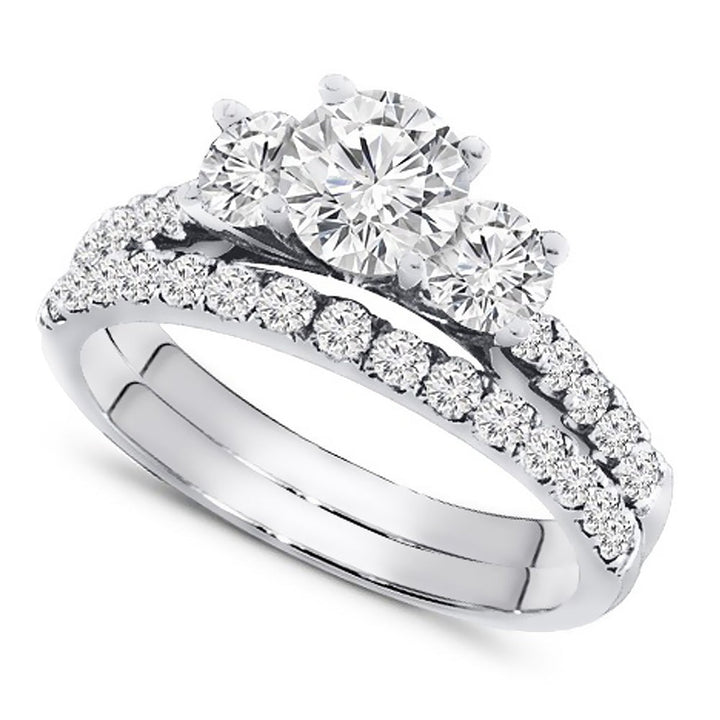 1.40 Ct. Tw. Three Stone Inspired Diamond Engagement Wedding Ring Set