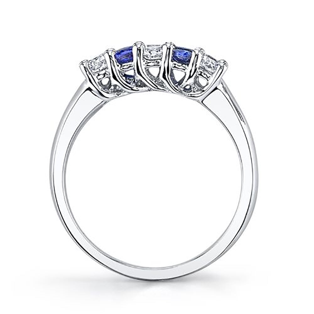 5-Stone 0.50 Carat Round Cut Diamond & Natural Blue Sapphire Band