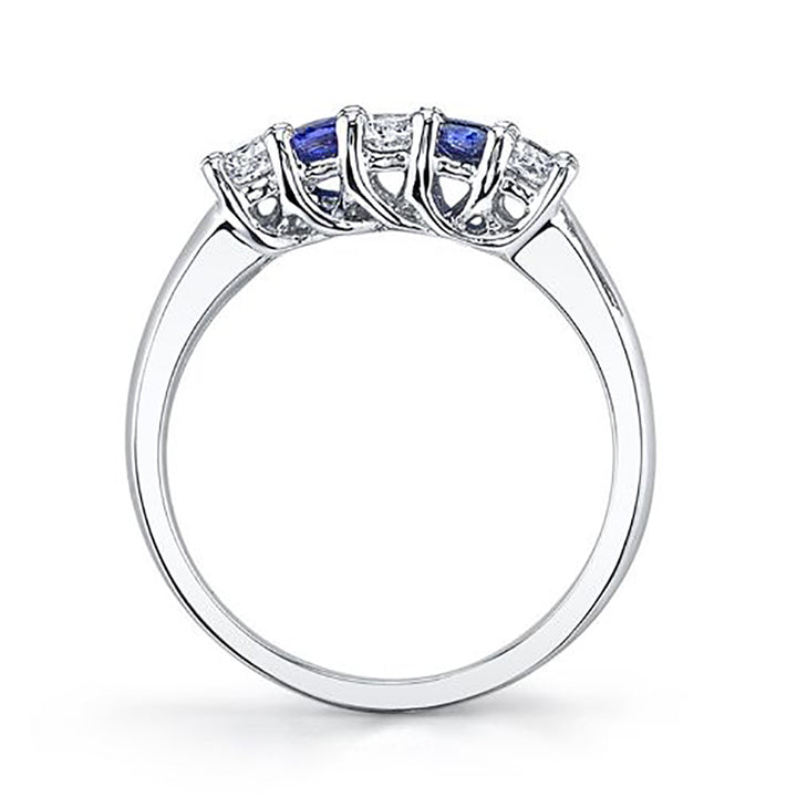 5-Stone 0.50 Carat Round Cut Diamond & Natural Blue Sapphire Band