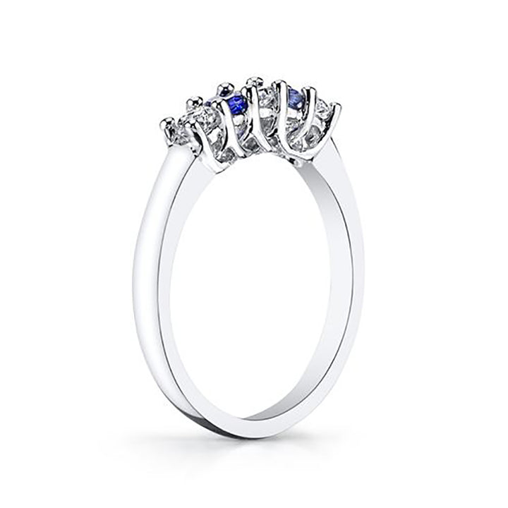 5-Stone 0.50 Carat Round Cut Diamond & Natural Blue Sapphire Band