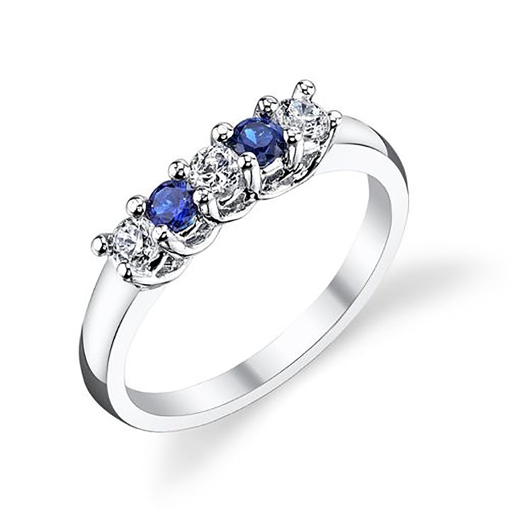 5-Stone 0.50 Carat Round Cut Diamond & Natural Blue Sapphire Band