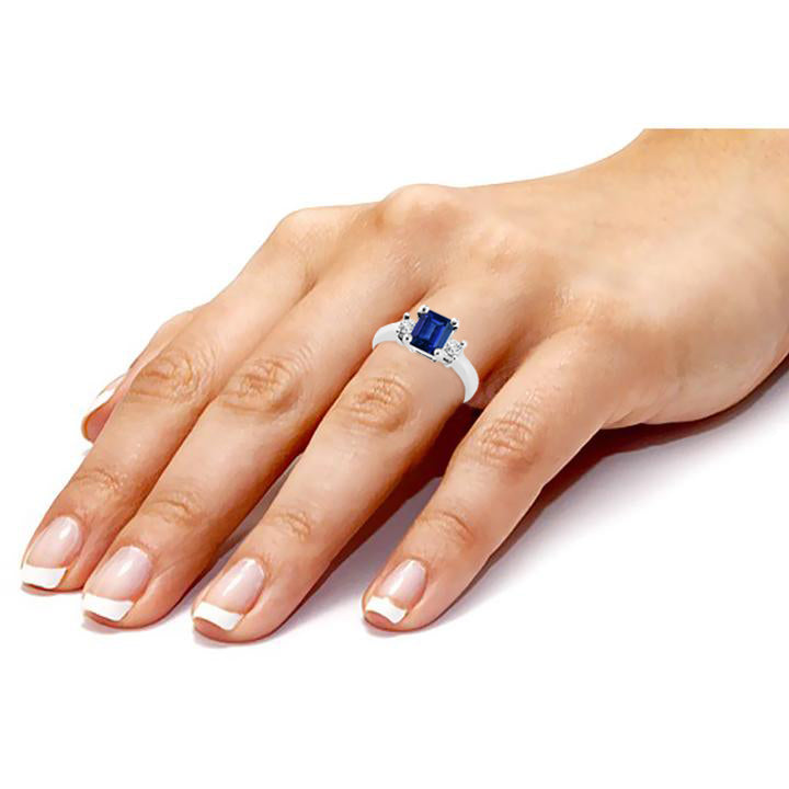 Three Stone 1.50 Ct. Tw. Natural Sapphire with 0.60 Ct. Tw. Diamond Ring