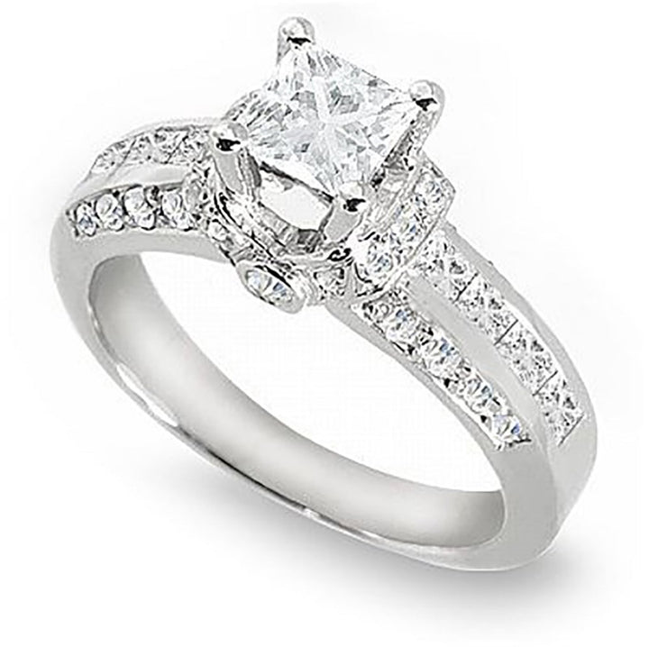 1.75 Carat Princess with Round Cut Diamond Engagement Ring