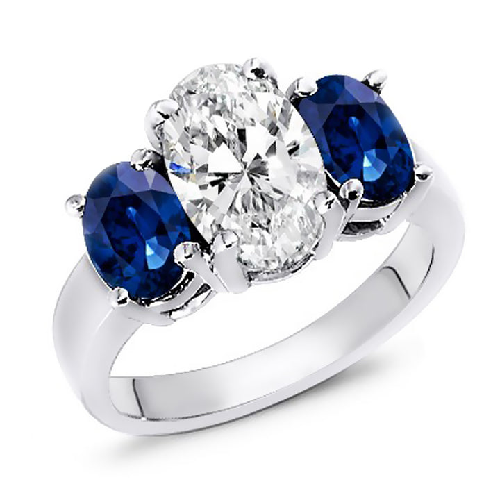 2.00 Carat Diamond Ring with 2.00 Carat Natural Blue Sapphire