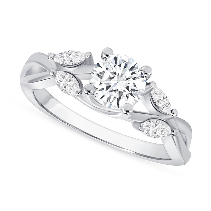 Floral Inspired 1.15 Ct. Tw. Brilliant Round and Marquise Cut Diamond Engagement Ring