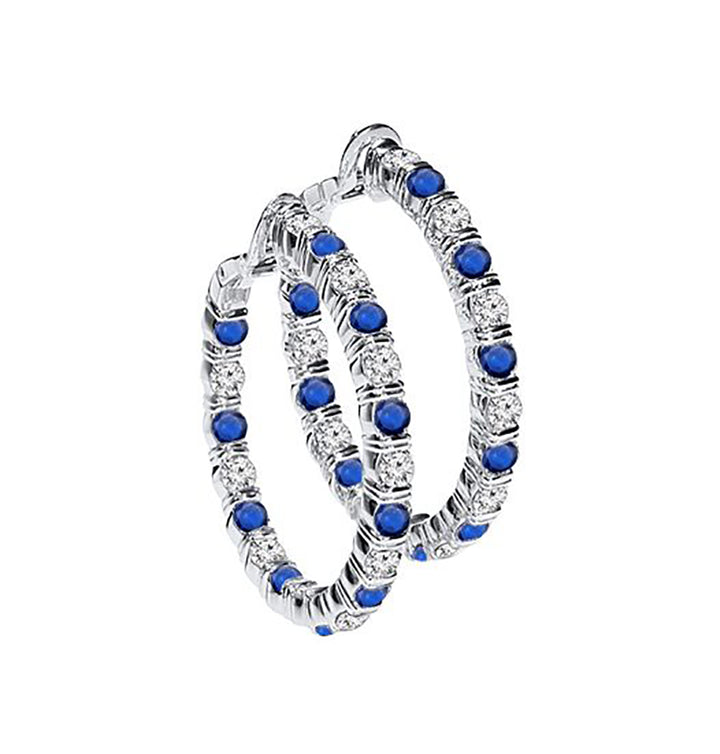 1.00 Carat Diamond & Sapphire Hoop Earrings White Gold