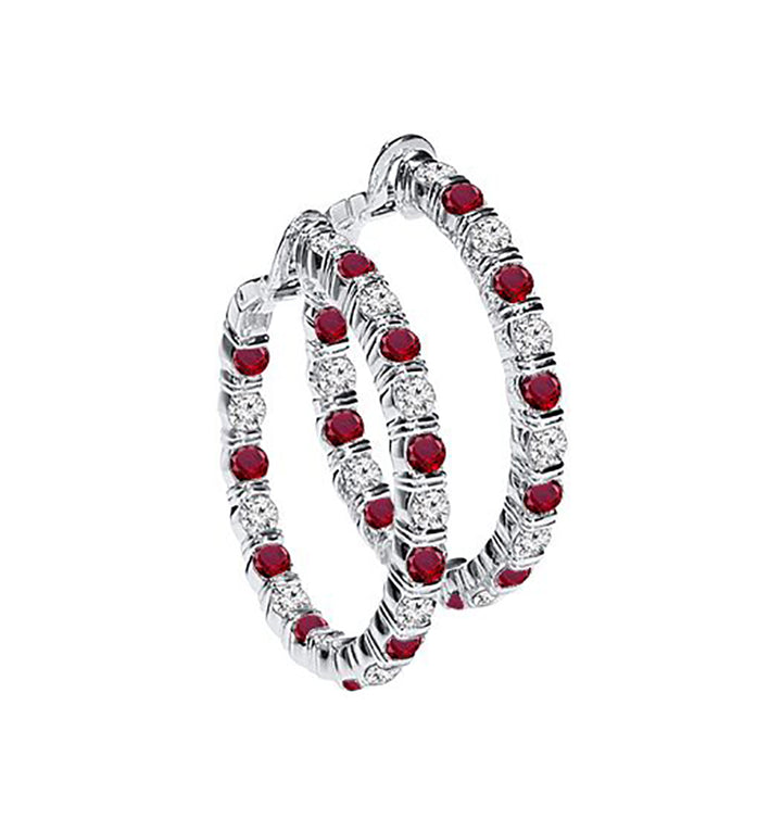 1.00 Carat Diamond & Ruby Hoop Earrings White Gold