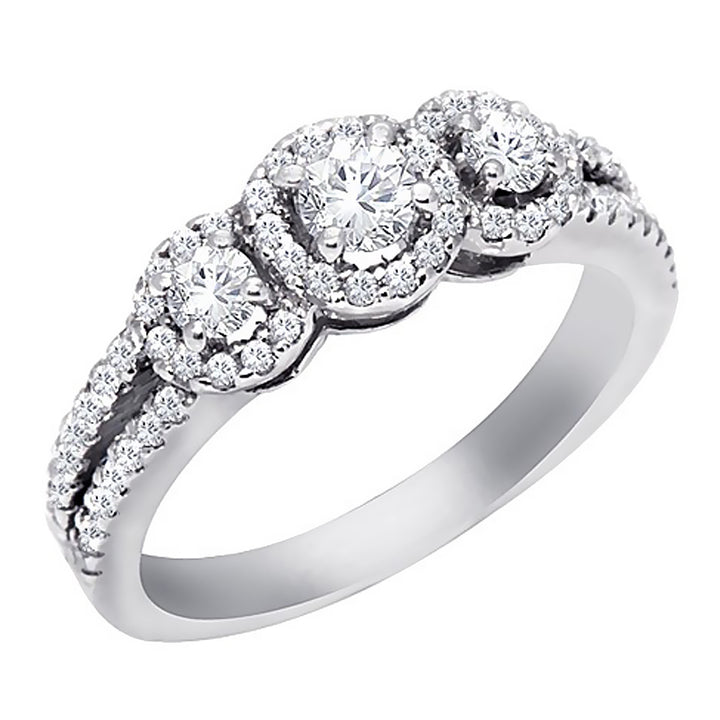 1.00 Ct. Tw. Halo Three Stone Inspired Diamond Engagement Ring