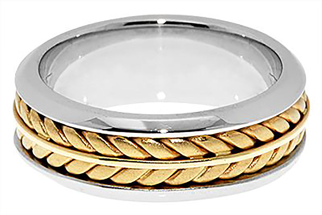 8MM Two Tone White & Yellow Gold Leaf on Vine Wedding Band