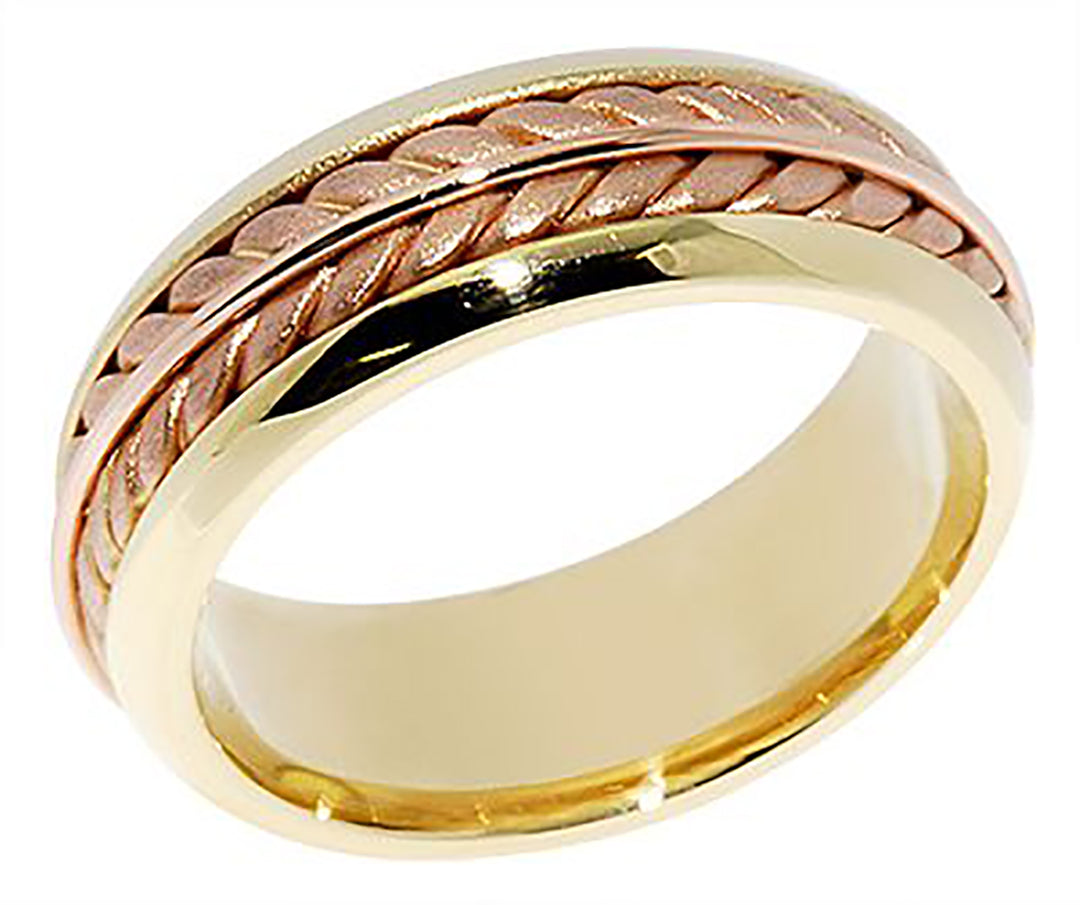 7MM Two Tone Yellow & Rose Gold Leaf on Vine Wedding Band