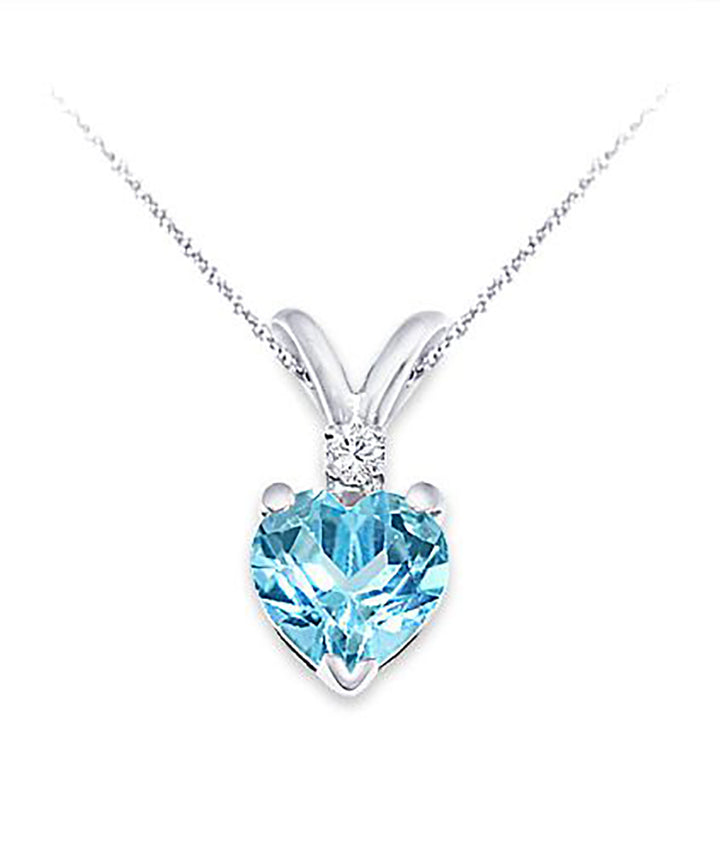 6MM Heart Shape Natural Blue Topaz & 0.02 Carat Diamond Pendant