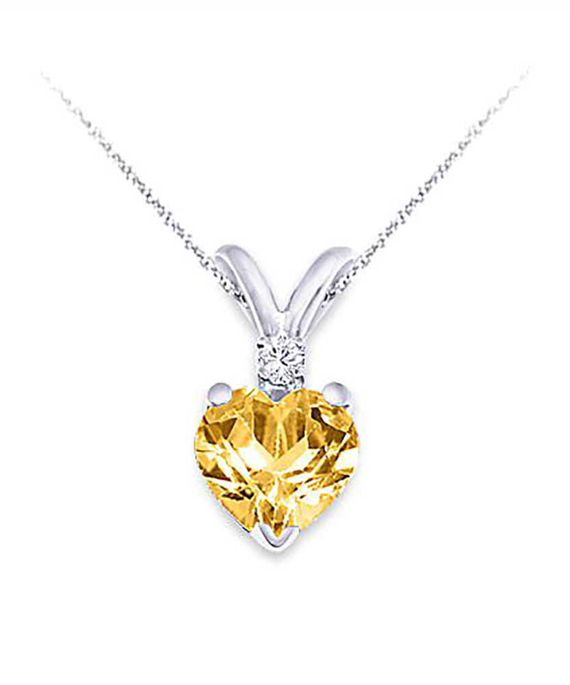 6MM Heart Shape Natural Yellow Citrine & 0.02 Ct. Tw. Diamond Pendant