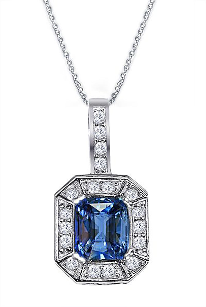 2.00 Ct. Tw. Emerald Cut Blue Sapphire with 0.50 Ct. Tw. Diamond Pendant