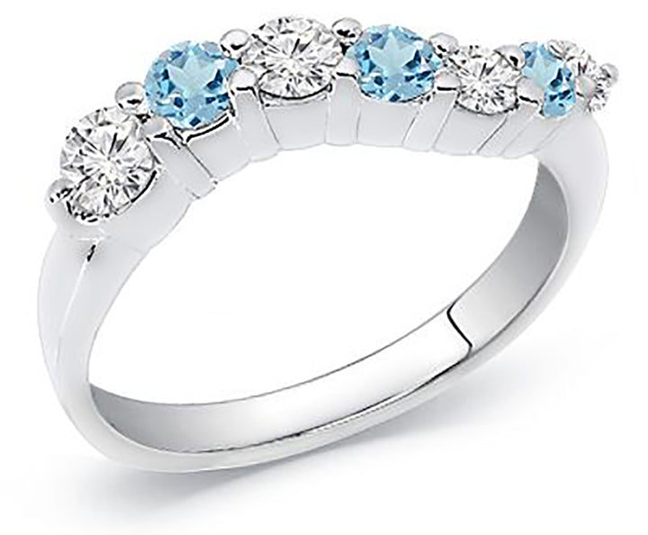 0.80 Ct. Tw. Round Cut Diamond & Topaz Journey Ring