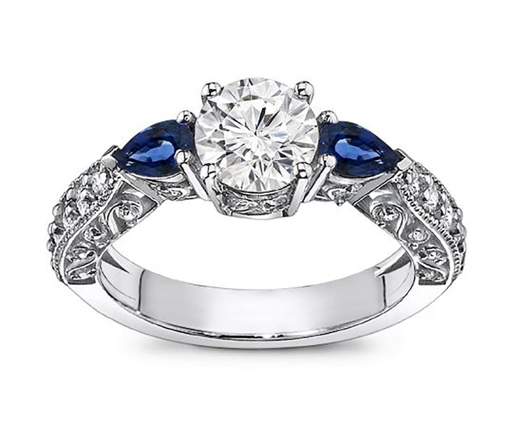 1.50 Carat Diamond and Sapphire Engagement Ring