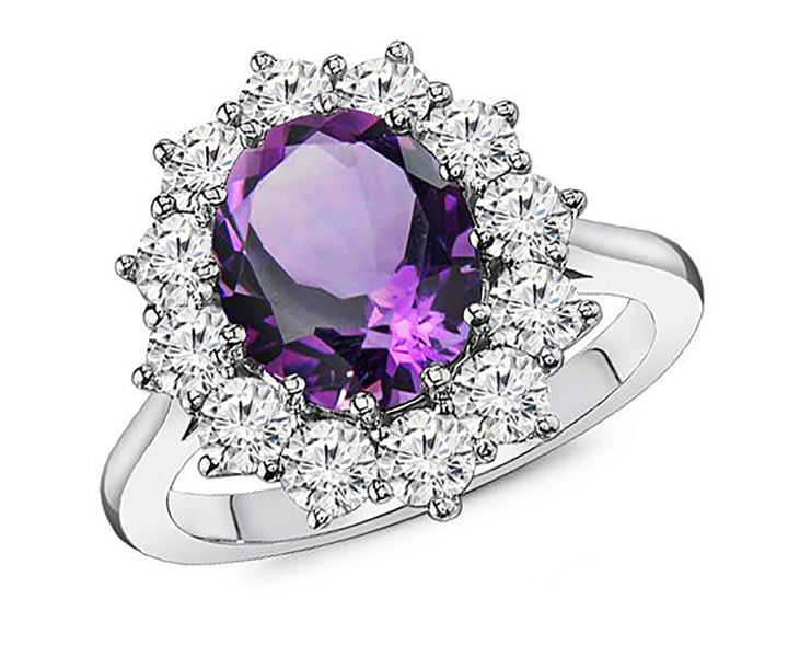 1.50 Carat Oval Cut Natural Amethyst & 1.20 Ct. Tw. Diamond Ring