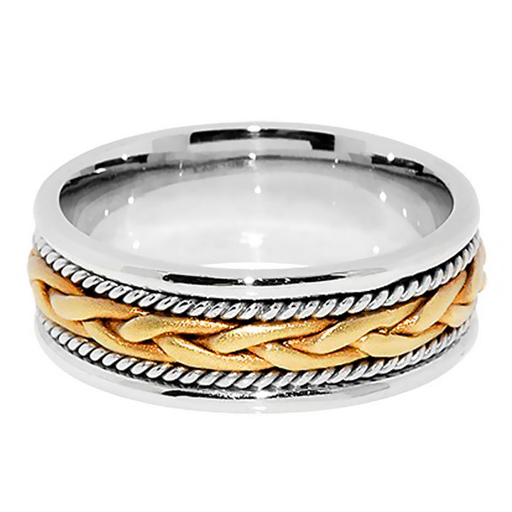 7MM Hand Braided with Rope Two-Tone Gold Wedding Band