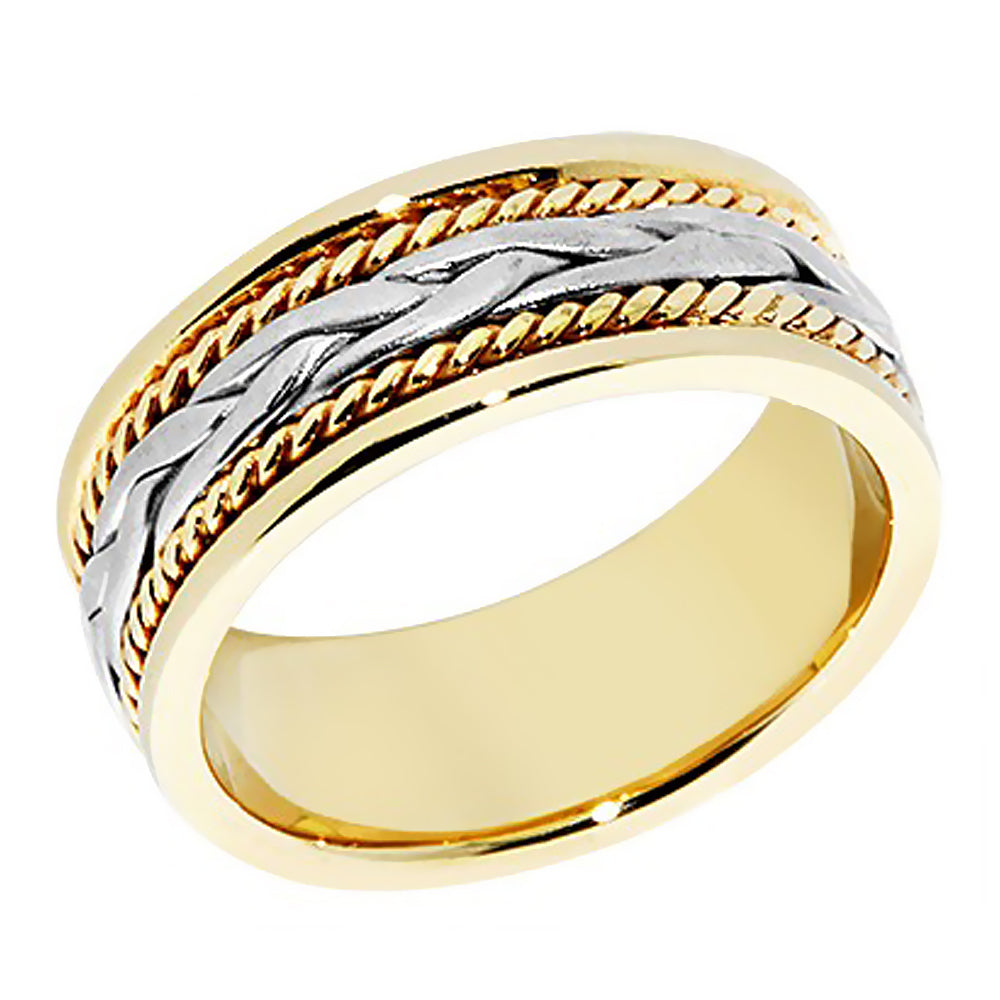 7MM Two Tone White Soft Braid With Yellow Gold Rope Wedding Band