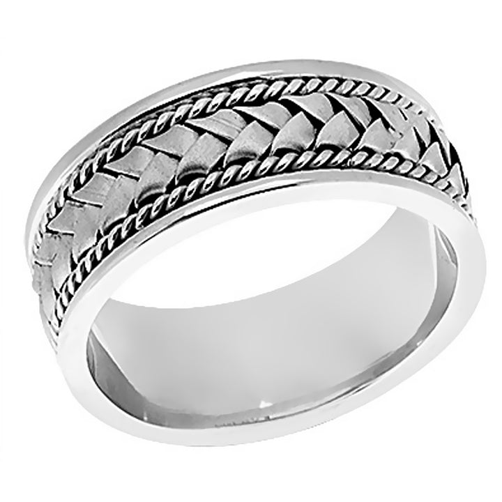 8MM Hand Braided White Gold Rope Wedding Band