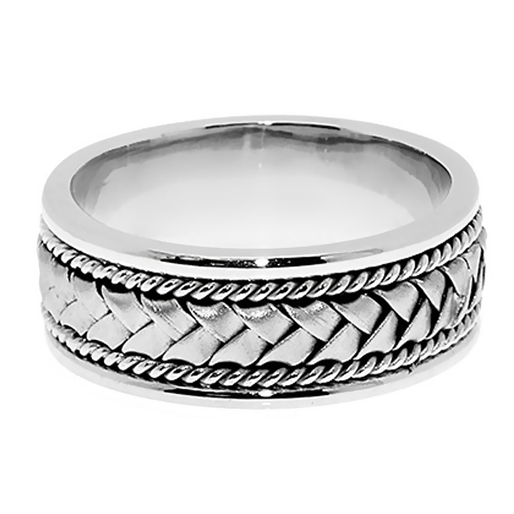 8MM Hand Braided White Gold Rope Wedding Band