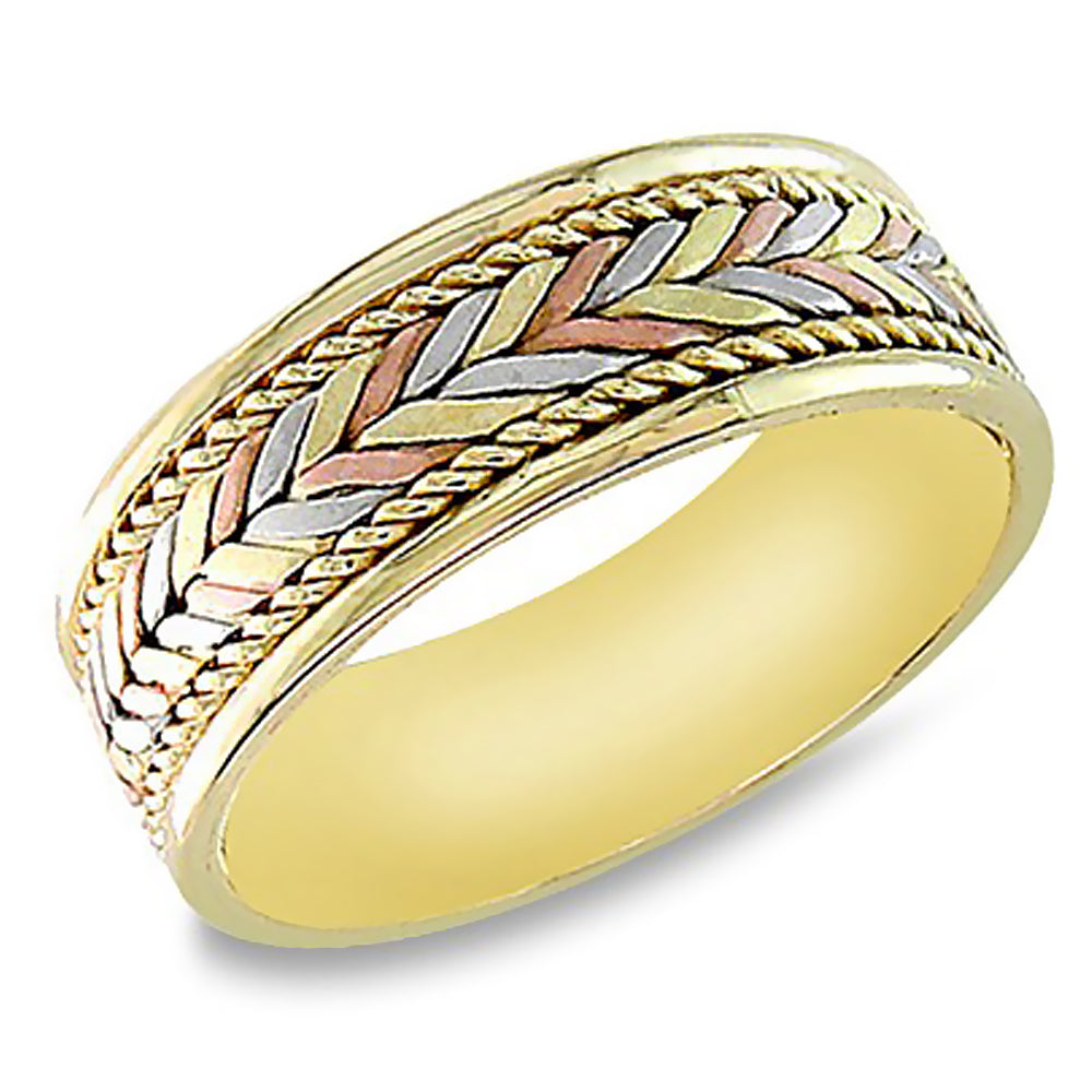 7MM Tri-Color Hand Braided with Rope Wedding Band