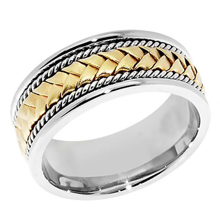 8MM Two Tone Hand Braided Gold Wedding Band