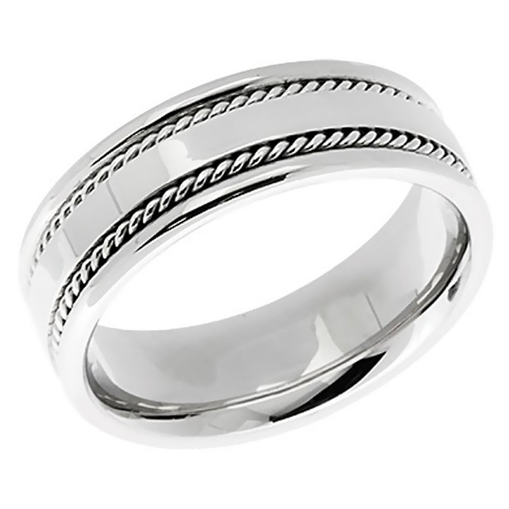 7MM Solid Gold Two Rope Accent Wedding Band