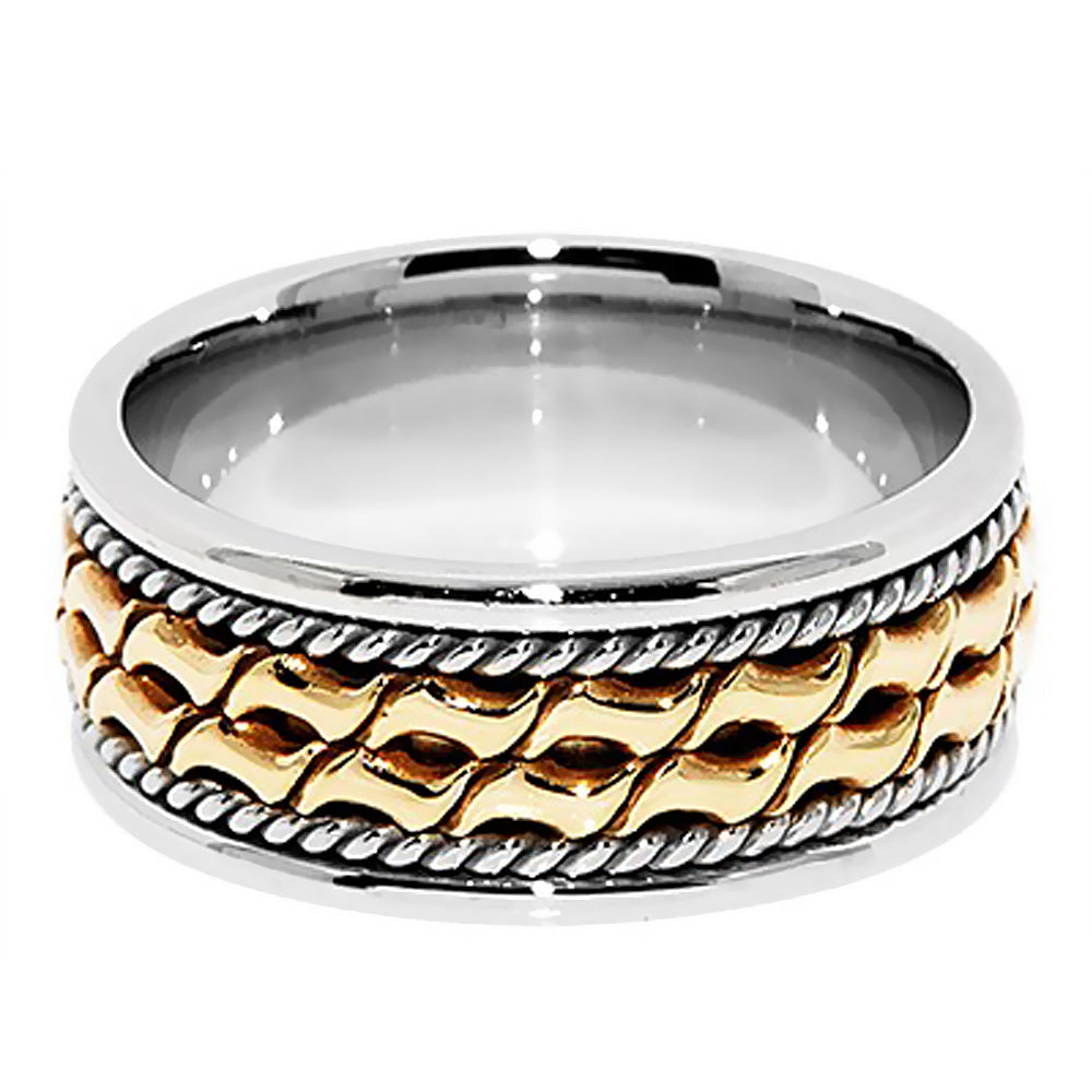 7MM Two Tone Gold Double Unique Design with White Rope Wedding Band